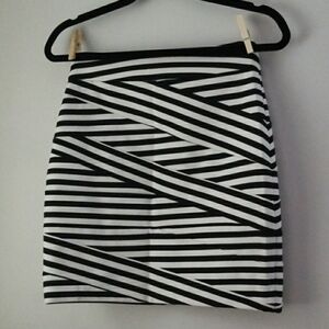 Express Black and White Asymmetrical Mini Skirt